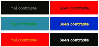 Ejemplo de buen y mal contraste de colores
